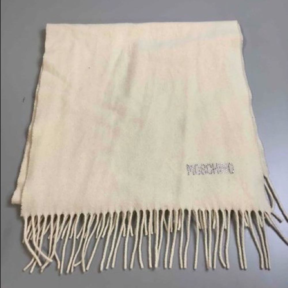 Moschino Wool-blend Bedazzled Ivory Scarf